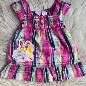 Vintage Y2K Disney Girls Pink Plaid Princess Tank Top with Lime Accents